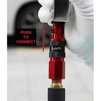 Heavy Duty Reinforced Polyurethane Recoil Air Hose 1/4 in x 10 ft, Lightweight, Flexible Compressor Hose with Universal Quick Coupler, Plug and Bend Restrictors, Red