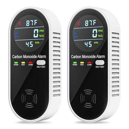 4 in 1 Plug in Natural Gas Leak & Carbon Monoxide Detector withTemperature & Humidity for Home, Kitchen, RV (2 Packs)