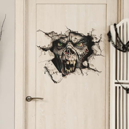 3D Halloween Wall Decals, Horror Wall Breaking Monster Stickers, DIY Scary Home Decor, Screaming Bloody Creatures Decoration