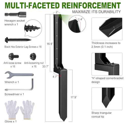 Fence Post Repair Kit£¬Heavy Duty Steel Fence Post Anchor Ground Spike £¬Quick Fix Broken/Leaning Wood Posts with£¬and Fixed Fence Posts£¨4-Pack£©