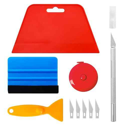 CiCiwind Wallpaper Smoothing Tool Set for Peel and Stick Wallpaper include Red Scraper Blue Felt Scrape Red Tape Measure Knife with 5 Replacement Blades