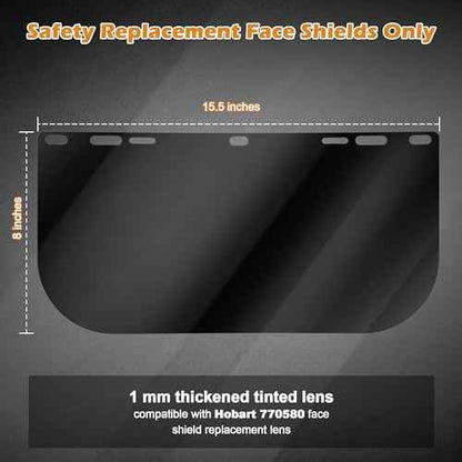 Feekoon 6 Pack Face Shield Replacement Lens, 15.5'' x 8'' Tinted Full Face Shield Compatible with Hobart 770580, Protective Safety Visor Replacement for Welding, Grinding, DIY, Cosplay Helmet