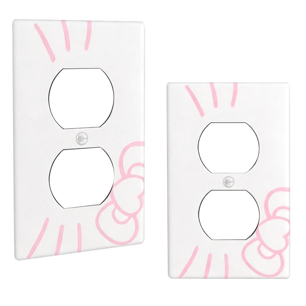 Cute Duplex Outlet Covers, Kawaii Wall Decor, Pink Light Switch Cover Wall Plate, Bedroom Decorative, for Fans Girls Kids Birthday Christmas Valentine's Day Gifts, White, 2pcs
