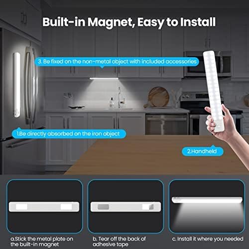 80LEDs Under Cabinet Light 2 Pack,Motion Sensor Led Light Indoor,USB C Rechargeable Closet Under Counter Lighting,12.6inch Battery Powered Operated Night Light for Kitchen,Wardrobe,Cupboard
