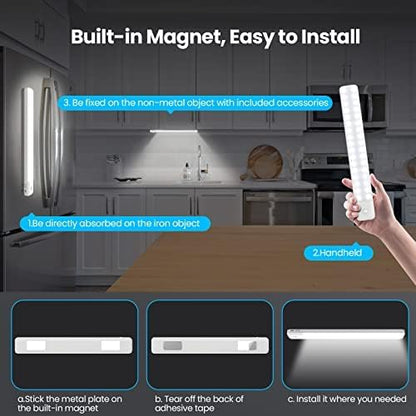 80LEDs Under Cabinet Light 2 Pack,Motion Sensor Led Light Indoor,USB C Rechargeable Closet Under Counter Lighting,12.6inch Battery Powered Operated Night Light for Kitchen,Wardrobe,Cupboard