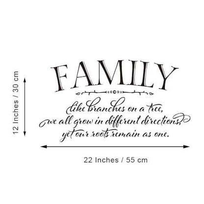 Family Like Branches on a Tree we All Grow in Different Directions Yet Our Roots Remain as one - Pure Black Vinyl Wall Decals Quotes Handwriting Seperated Art Letters Wall Sayings Home D?cor