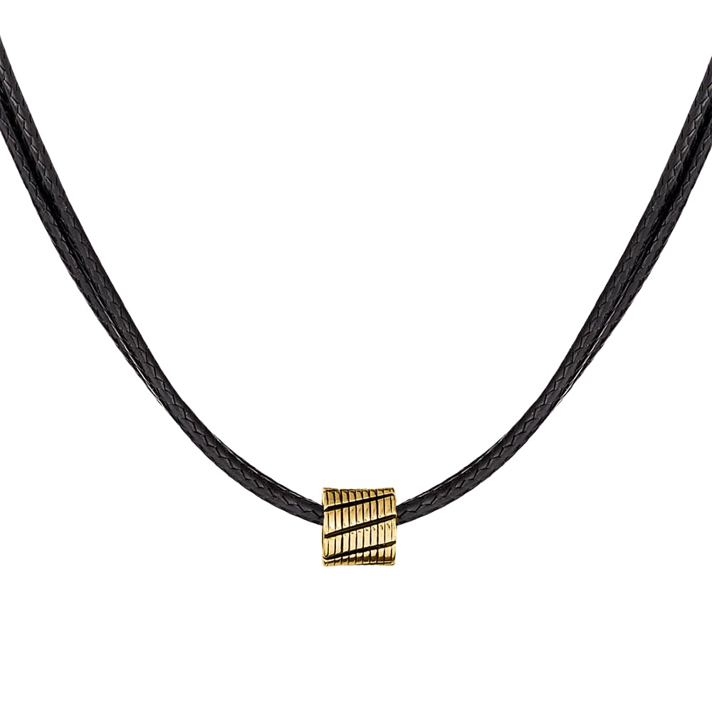 Galis Choker Necklace for Men - Black Leather Cord with Small Stainless Steel Bead Pendant, Stylish Mens Jewelry, Choker Surfer Necklaces, Valentines Gifts for Him - 17"
