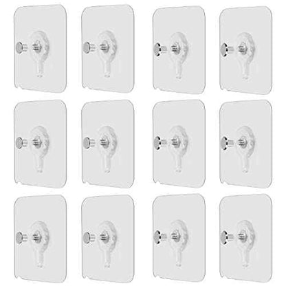 OOTSR 12-Set Adhesive Screws Stickers for Picture Frame, Wall Mount Hanging Nails Straight Hooks for Kitchen Shower Room Tile Wall, No-Trace Transparent Sticker, Detachable and Removable