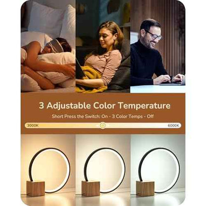 EDISHINE Modern LED Table Lamp, Bedside Lamp with One-Piece Solid Wood Base, 3 Color Temperature & Stepless Dimmable, Nightstand Lamp for Bedroom, Living Room, Reading Room 540LM 12W