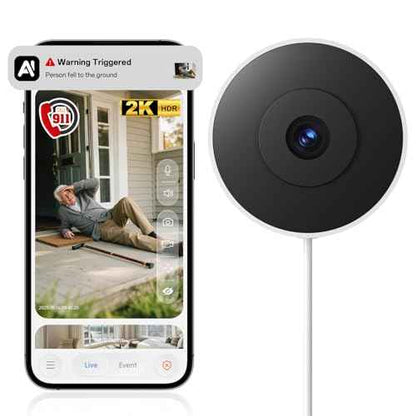Window Camera, 2K 2.4G WIFI Indoor Cameras for Home Security with Starlight Night Vision, AI Smart Detection, 911 Emergency Dispatch, US Based Cloud,2 Way Talk, 24/7 Recording, Easy & Quick Install