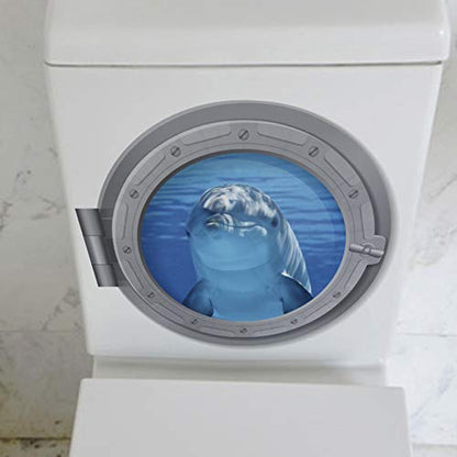 Woodland Arts 3D 11 x 11 inch Undersea Cute Dolphin Blue Deep Sea Porthole Submarine View Tropical Ocean Removable Vinyl Peel and Stick Decorative Wall Decals Stickers , 59