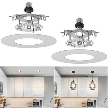 Recessed Can Light Conversion Kit for 5" and 6" Ceiling Fixtures - Pendant/Hanging Light Upgrade, Compatible with Ceiling Fans, Includes 7¨ú" Flat Steel Medallion, White Finish,2 Pack