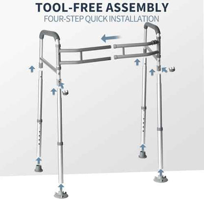 Toilet Safety Rails, Height-Adjustable, Foldable, Tool-Free Assembly, for Elderly, Seniors, Handicap & Disabled, 350 lbs Capacity
