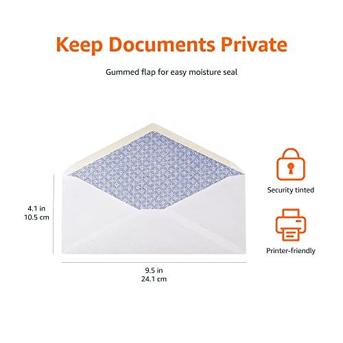 Amazon Basics #10 Security Tinted Business Envelopes for Documents and Invoices, Quality Seal, 4-1/8" x 9-1/2", White, Pack of 500