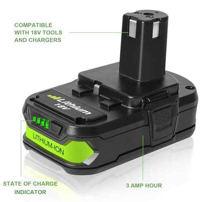 2 Pack 3.0Ah Replacement Battery and Charger Combo Compatible with ONE+ 18V System- Fits Ryobi 18V Cordless Tools (Not Made in Ryobi)