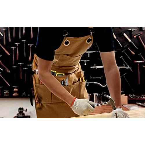 Woodworking Tool Apron, 22 OZ Waxed Canvas Durable Heavy Duty Work Shop Apron, Adjustable to Size S to XXL