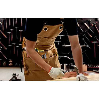 Woodworking Tool Apron, 22 OZ Waxed Canvas Durable Heavy Duty Work Shop Apron, Adjustable to Size S to XXL