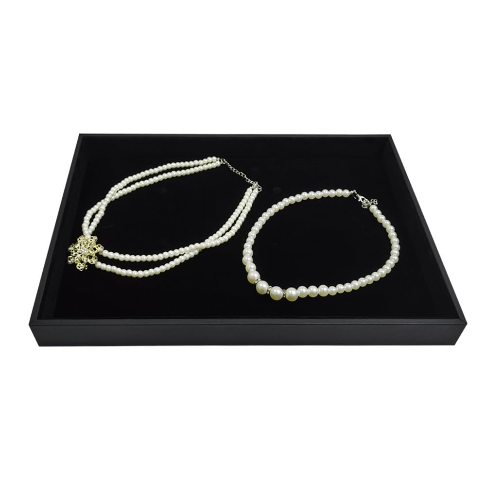 SCIKHEFT Black Velvet Stackable Jewelry Display Tray Storage Organizing Trays Empty Plate (13.78" L x 9.45" W x 1.18" H in) (2)