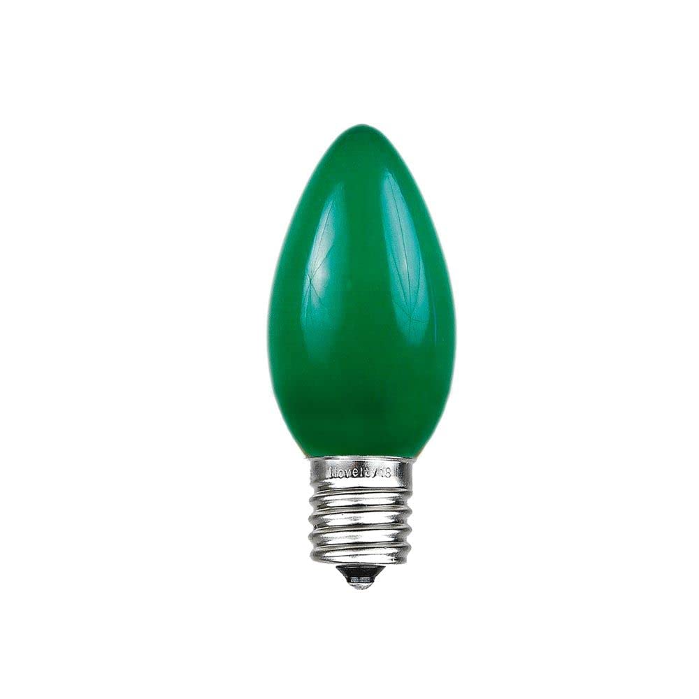 Novelty Lights Ceramic Christmas Replacement Bulbs - Outdoor Individual Bulbs for Events, Holiday Parties, Patios, and More - C7/E12 Candelabra Base, 5 Watt Lights (Green, 25 Pack)