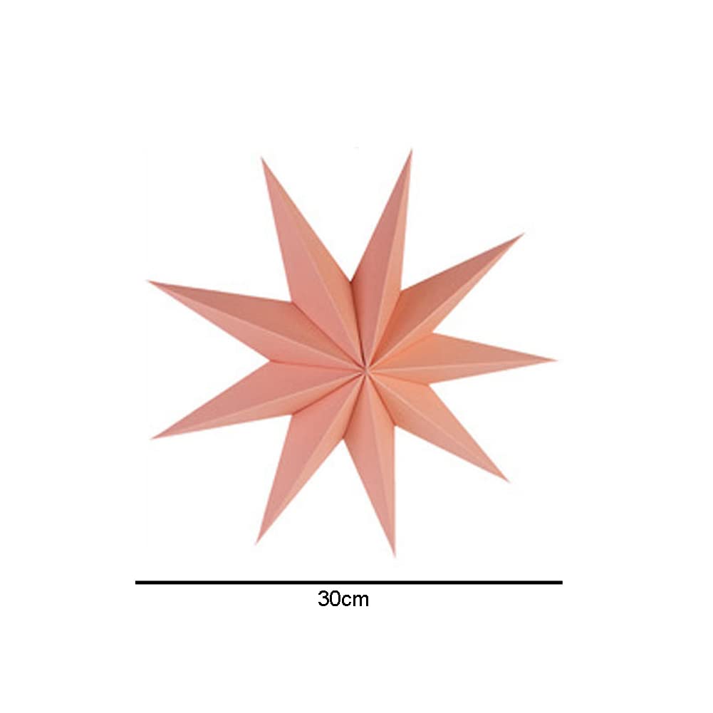 3 Pieces Paper Star Lanterns - 9-Pointed 12inch Pendant Hanging Lampshade Decorations for Wedding Birthday Party, Pink