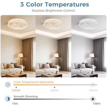 19'' Modern Ceiling Fans with Lights, Low Profile Flush Mount Remote Reversible Ceiling Fan White