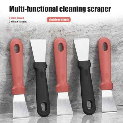 Kytasryl 4PC Multi-functional Stainless steel Scraper, Lengthened Kitchen Cleaning Scraper Spatula, Refrigerator De-icing Tool, Bathroom Gap Cleaning Tool, walls or floors clearing scraper