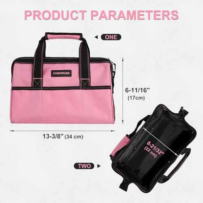 COMOWARE 13-Inch Tool Bag, Pink Soft Storage Bags with Inside Pockets, Wide Mouth Pink Tool Tote Bag