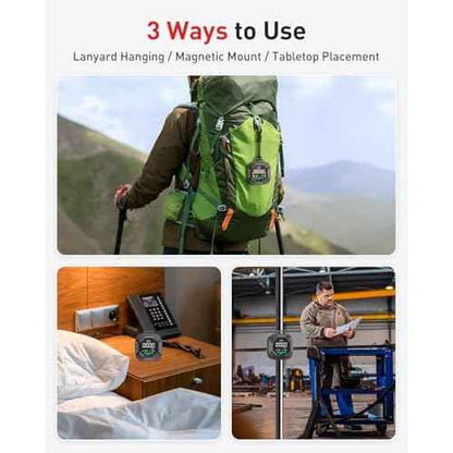 Portable Carbon Monoxide Detector Travel, Rechargeable 3-in-1 CO, Temperature & Humidity Meter, Custom Alarm Thresholds, 240h Standby, for Hotel Room, Camping, Outdoor Black