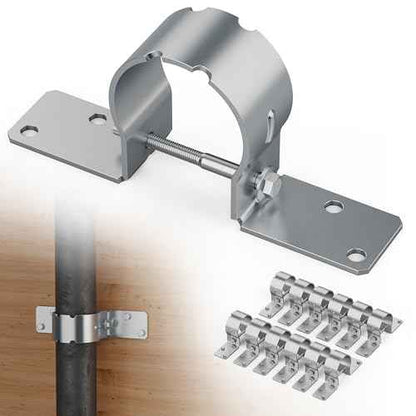 12 PCS Fence Post Brackets, 1 7/8 Steel to Wood Fence Bracket, Fence Brackets for Metal Posts, Galvanized Pipe Grip Tie - Fence Post Repair with Bolts