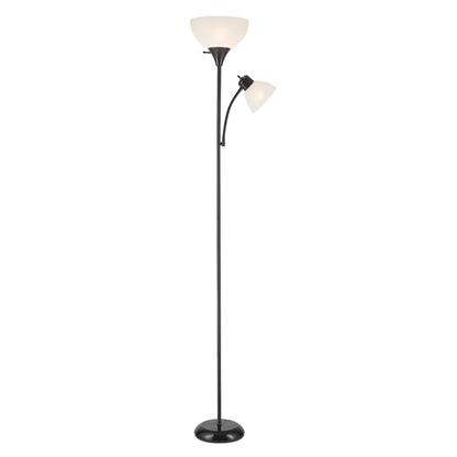 Globe Electric 67135 72" Torchiere Floor Lamp and Adjustable Reading Light, Matte Black, Frosted Shade, Dual Rotary Switch, 3-Step Dimming, Modern Lighting for Living Room or Office