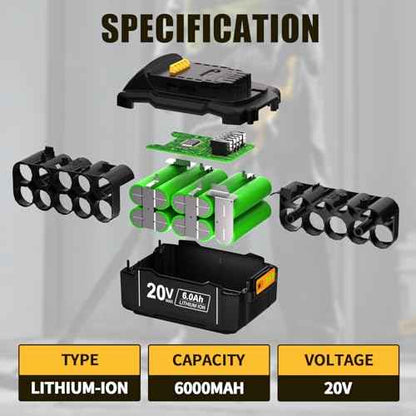 DSANKE 20V 6.0Ah Battery Replacement for Dewalt 20V Battery DCB200 DCB206 DCB207 DCB204 DCB203 DCB201 DCB200 DCB180 DCD/DCF/DCG/DCS Series 20 Volt Battery with Type-C USB Port