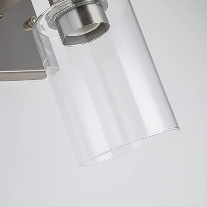EMONG Brushed Nickel Bathroom Light Fixtures, 1-Light Vanity Lights with Clear Glass Shade, Wall Sconces for Hallway, Farmhouse, Living Room, Kitchen