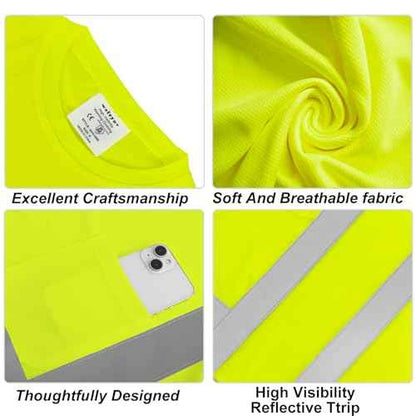 wefeyuv Safety Shirt Long Sleeve High Visibility Reflective Breathable T Shirt for Work Warehouse Construction Class 3