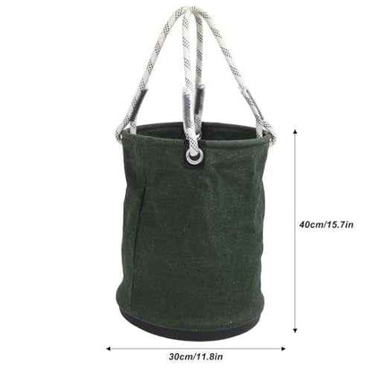 Canvas Bucket, 40x30cm 30KG Load Bearing Canvas Tool Organizer Plastic Bottom Work Bucket Tool Bag Nails Bolts Tool Organizer for Maintenance Work(green)