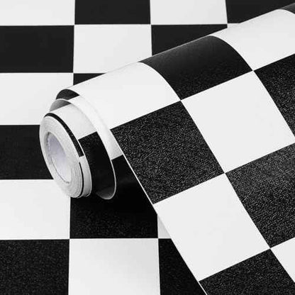 Black and White Contact Paper Mosaic Checkered Peel and Stick Wallpaper Lattice Self Adhesive Waterproof Vinyl Roll for Bathroom Kitchen Backsplash Cabinets Shelf Liners Drawers 17.3"x80"