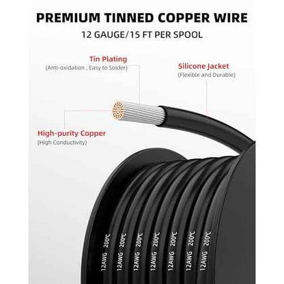 NAOEVO 10 Gauge Wire 90ft, 10 AWG Wire 6 Colors 15ft Each Spool, Flexible Silicone Tinned Copper Electrical Cable, Wiring kit for Breadboard/Automotive/DIY/Battery, 200¡É