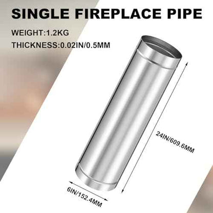 6" Inner Diameter Stove Pipe Single Wall Stainless Steel Chimney Pipe Ducting 24" Flue Chimney Extension(1 Piece)