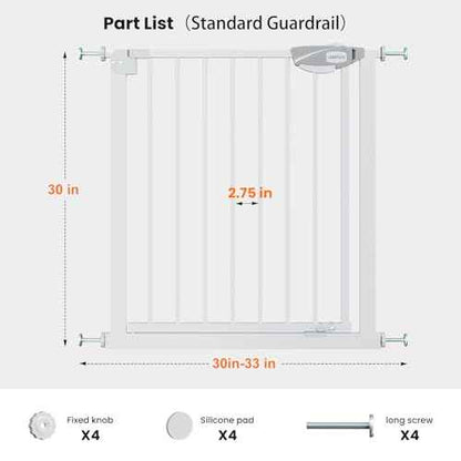 Auto-Close Baby Gate for Stairs & Doorways Dog Gate - Adjustable Steel Safety Gate with Dual Lock, Fits 29"-33" Wide, Pressure Mount No Drilling (White, 30-33" W x 30" H)
