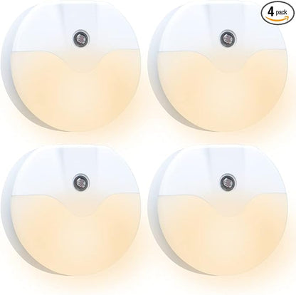 AULTRA Night Light LED Round Night Lights Plug Into Wall - Dusk to Dawn Sensor Activated, Automated On & Off, Used for Kitchen, Bathroom, Home Improvement, Bedroom – 4 Pack