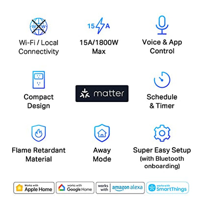 TP-Link Tapo Matter Supported Smart Plug Mini, Compact Design, 15A/1800W Max, Super Easy Setup, Works with Apple Home, Alexa & Google Home, UL Certified, 2.4G Wi-Fi Only, White, Tapo P125M(3-Pack)