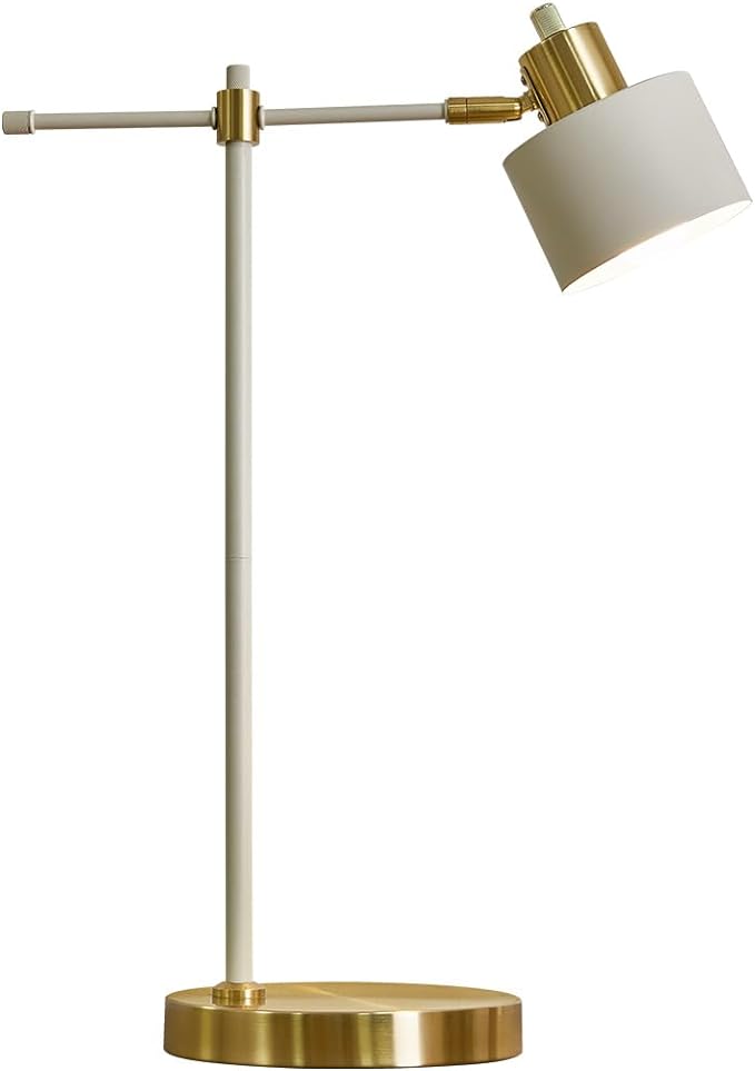 OYEARS Modern Industrial Desk Lamp for Reading LED 22.2“ Metal Table Lamp Light for Office Bedroom Study Room Living Room Nightstand Bedside Lamps Gold and Matte Cream Accent (Cream, Bulb Included)