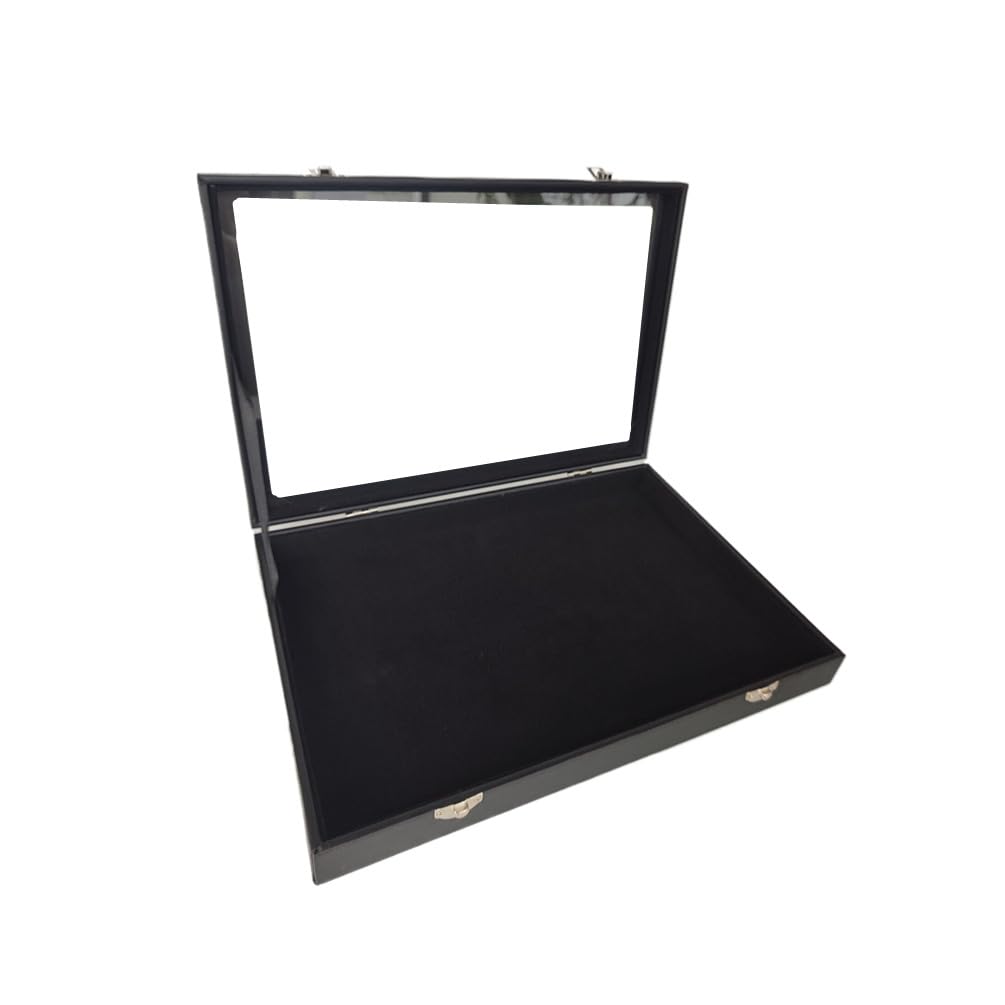Wooden Jewelry Organizer Tray Box with Clear Lid, Travel Rectangle Organization Storage Box with Metal Clasp, Velvet Blank Jewelry Display Case for Necklaces Bracelets Rings Accessories (Black)