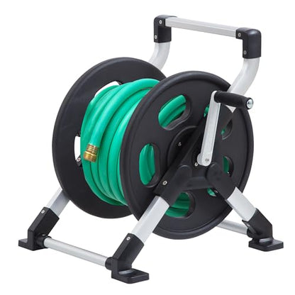 Liberty Garden 306 Explorer Floor or Wall Mount Hose Reel, Aluminum, Holds 150-feet of 5/8-Inch hose, Silver/Black