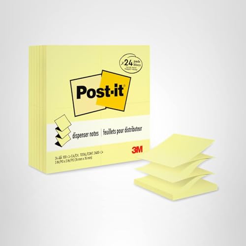 Post-it Dispenser Pop-up Notes, 3x3 in, 24 Pads, Canary Yellow, Clean Removal, Recyclable