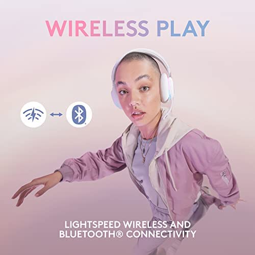 Logitech G735 Wireless Gaming Headset, Customizable LIGHTSYNC RGB Lighting, Bluetooth, 3.5 MM Aux Compatible with PC, Mobile Devices, Detachable Mic - White Mist