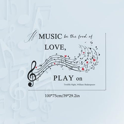Music Quote Wall Decal,If Music Be The Food of Love Wall Sticker,Shakespeare Quote with Musical Notes for Home,Studio or Classroom
