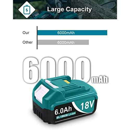 6000mAh 18V Battery Replacement for Makita 18V Battery and Charger DC18RC, Compatible with Makita LXT 18 Volt Batteries Lithium Ion BL1850 BL1840 BL1830 BL1820 BL1815 Cordless Power Tools (Blue)