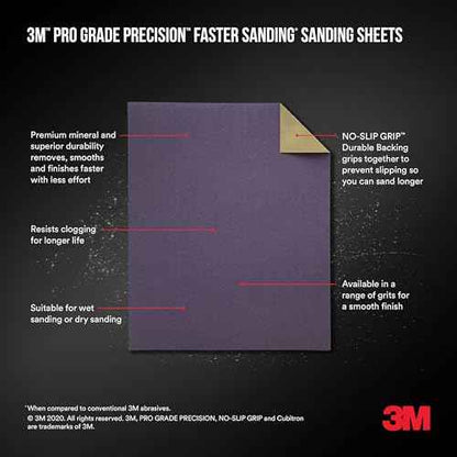 3M SHR400-PGP-3T Pro Grade Precision Faster Sanding, Sanding Sheets, 400-Grit Extra-Fine, 9" x 11", 3-Pack