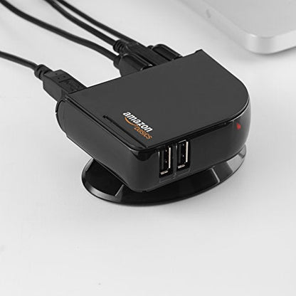 Amazon Basics 7 Port USB 2.0 Hub Tower with 5V/4A Power Adapter, Plug and Play, Charging Ports, Black