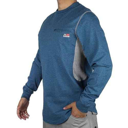 BOCOMAL FR Shirts for Summer Breathable Vented Design 6oz Heather Jersey Flame Resistant Long Sleeve Crew T Shirt
